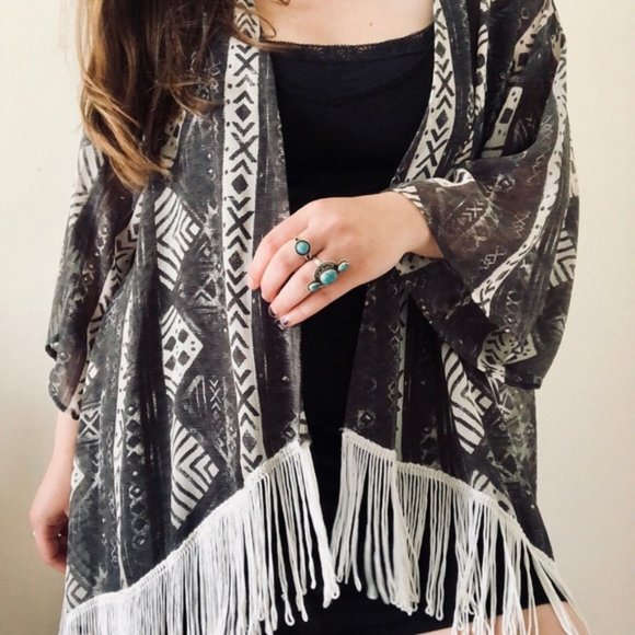 Hollister Flowy Tassel Sheer Kimono Top - Picture 1 of 7